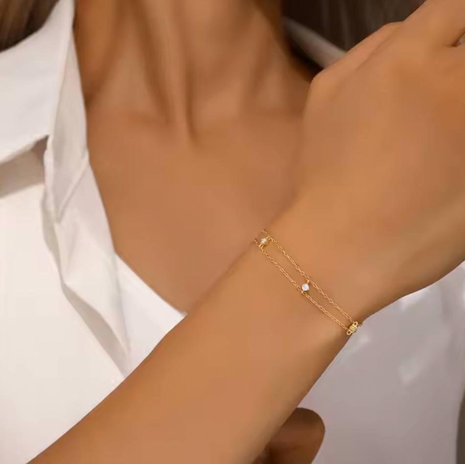 Double Chain Multi Circle Stones Bracelet