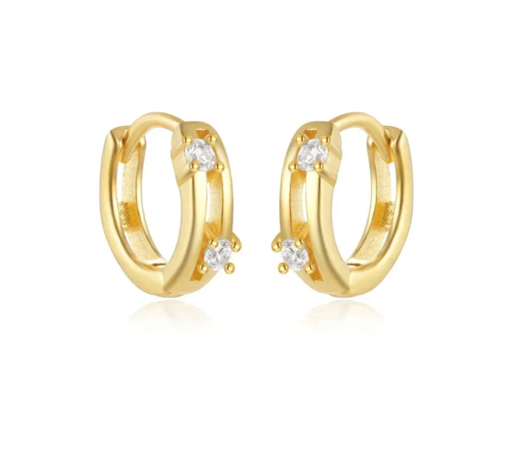 Double Circle Stones Huggie Hoops