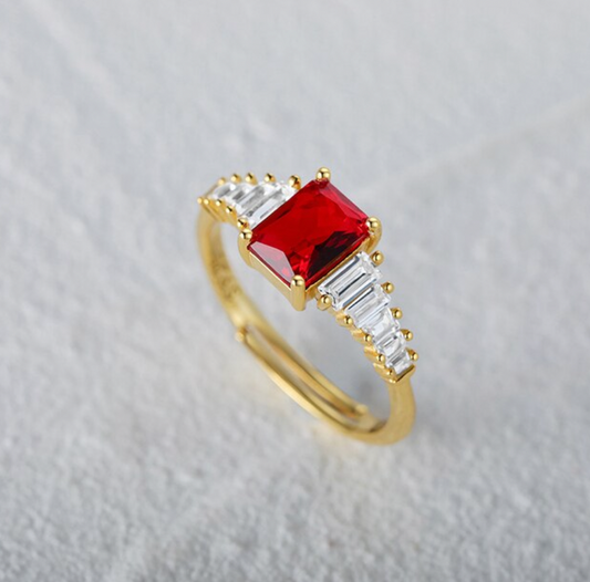 Ruby Baguette with White Lines Ring