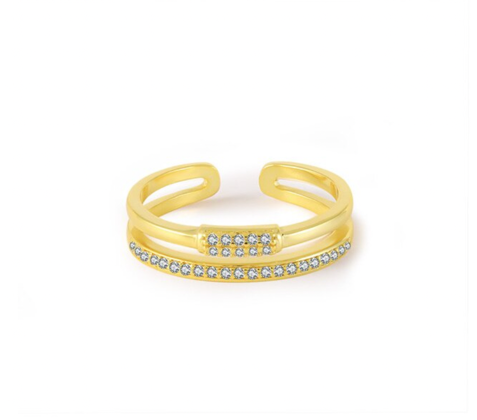 Pavé Bar Double Line Ring