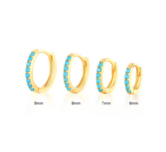 Turquoise Thin Pavé Hoops