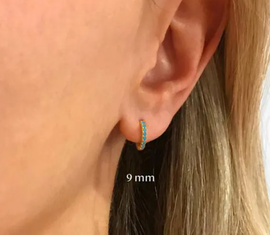 Turquoise Thin Pavé Hoops