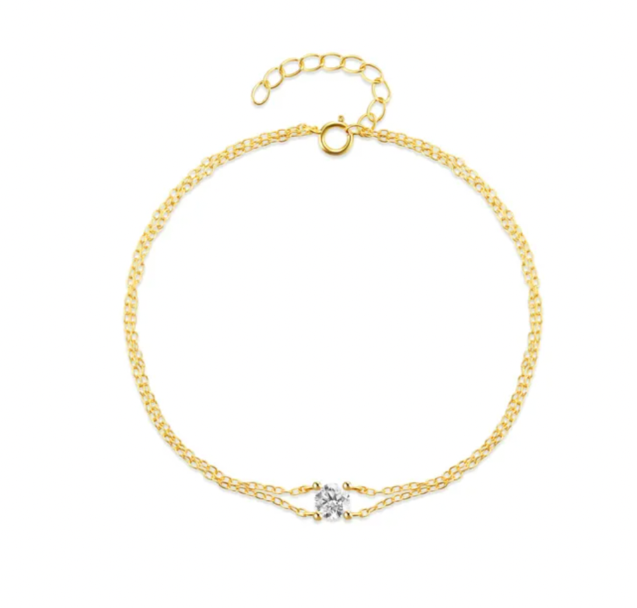 Double Chain Circle Stone Bracelet