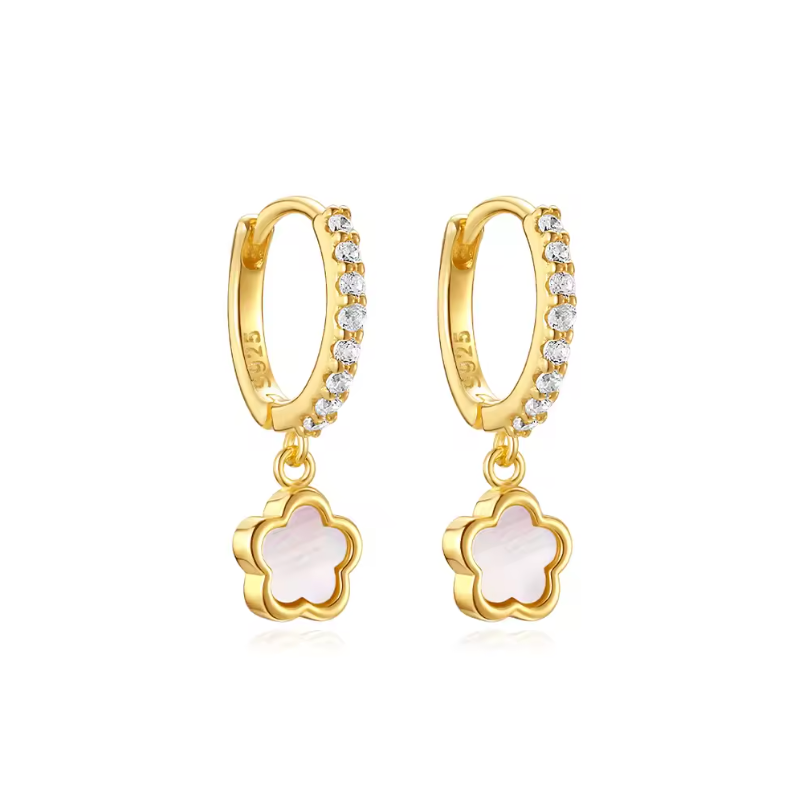 Dangling Opal Flower Pavé Hoops