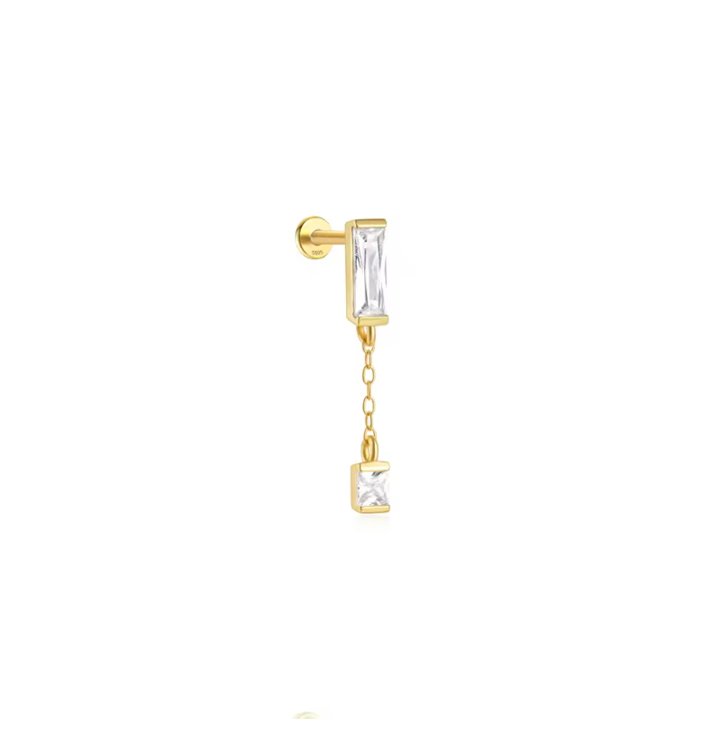 Baguette Dangling Square Stud Earring