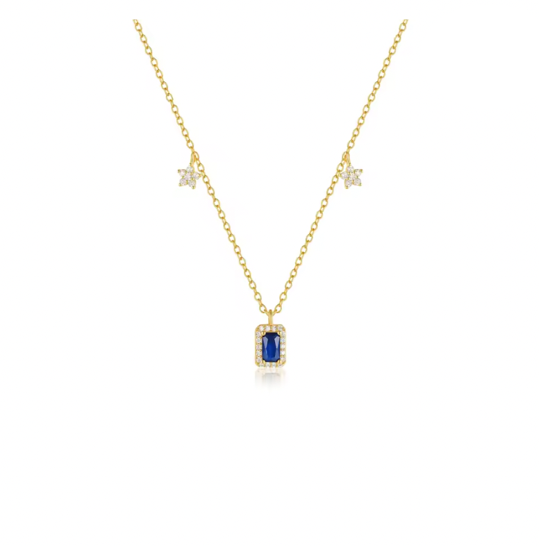 Royal Blue Baguette Double Star Necklace