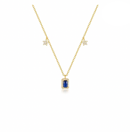 Royal Blue Baguette Double Star Necklace