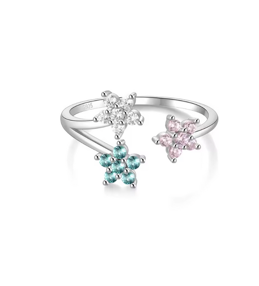Triple Crystal Flowers Ring
