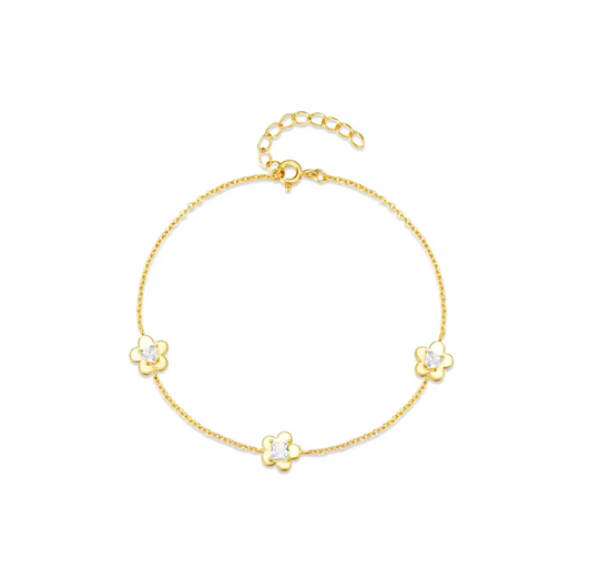 Triple Golden Crystal Flowers Bracelet