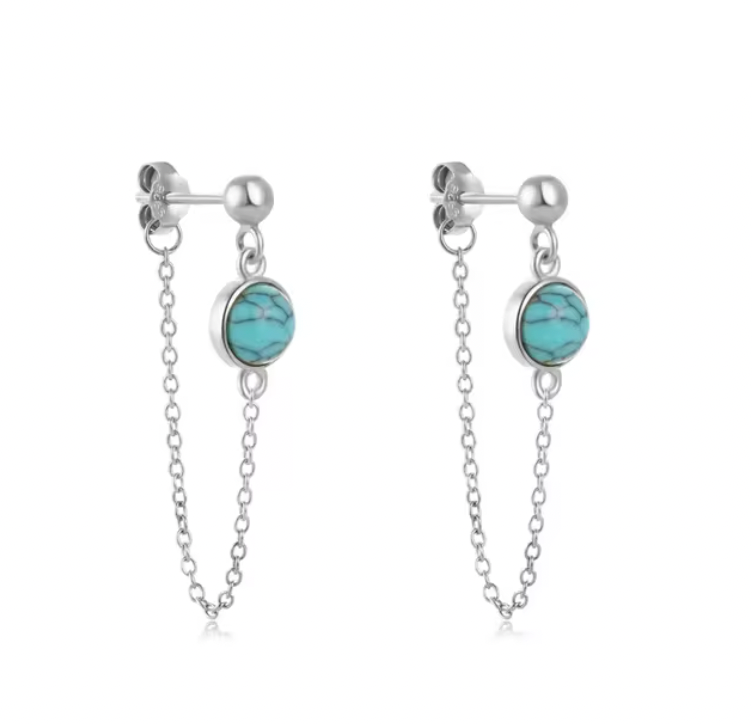 Turquoise Stone Tassel Chain Earring