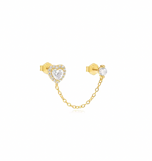 Crystal Heart & Circle Stud on Chain Earring