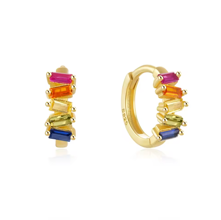 Rainbow Baguettes Huggie Hoops