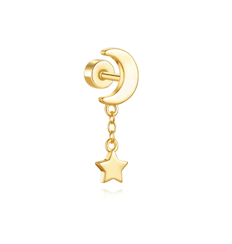 Moon Chained Star Stud Earring