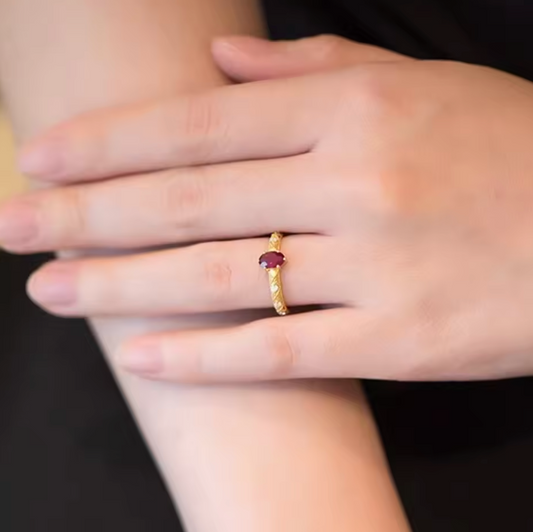 Red Oval Stone Band Ring