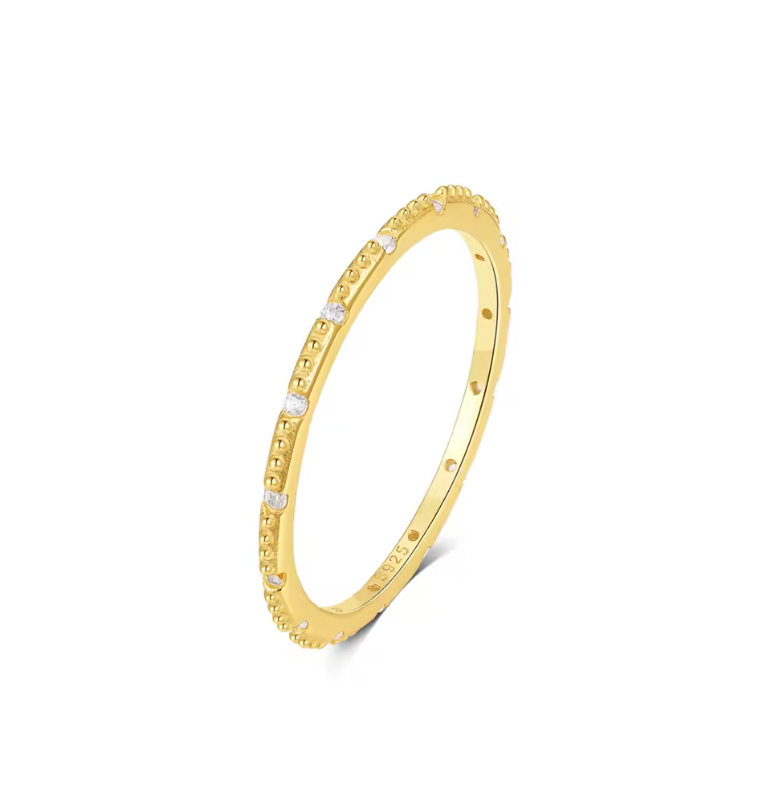 Multi Crystals Textured Band Ring
