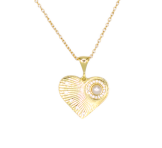 Fluted Heart Pearl Necklace