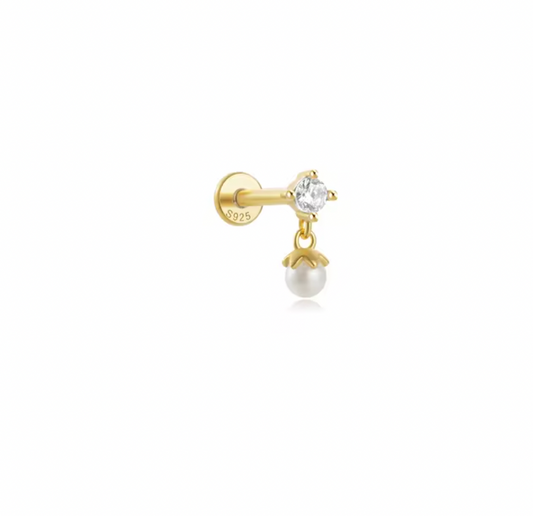 Circle Stud with Dangling Pearl Earring