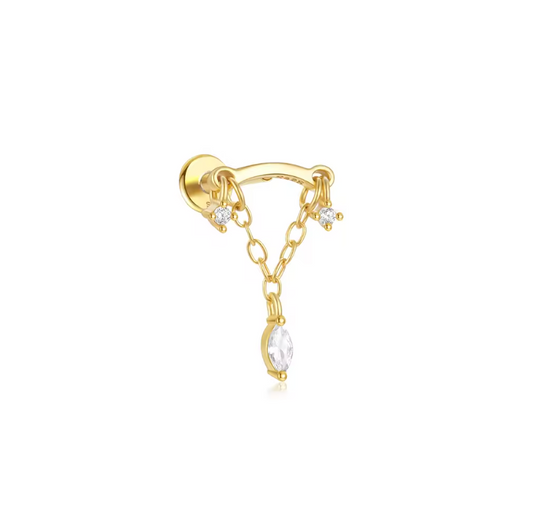 Curved Bar Chain Marquise Stud Earring