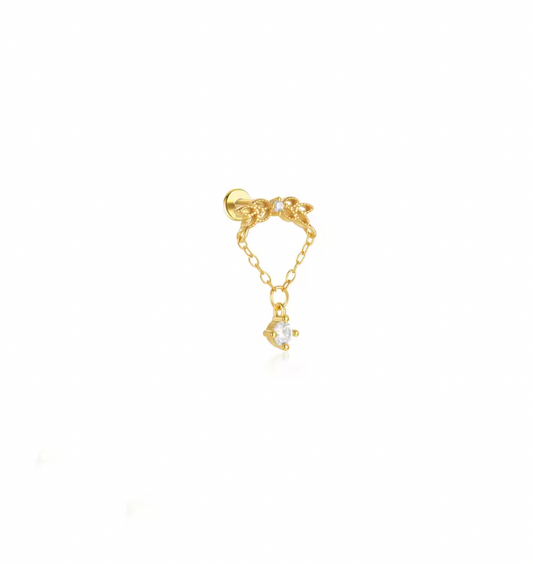 Curved Petals Dangling Circle on Chain Stud