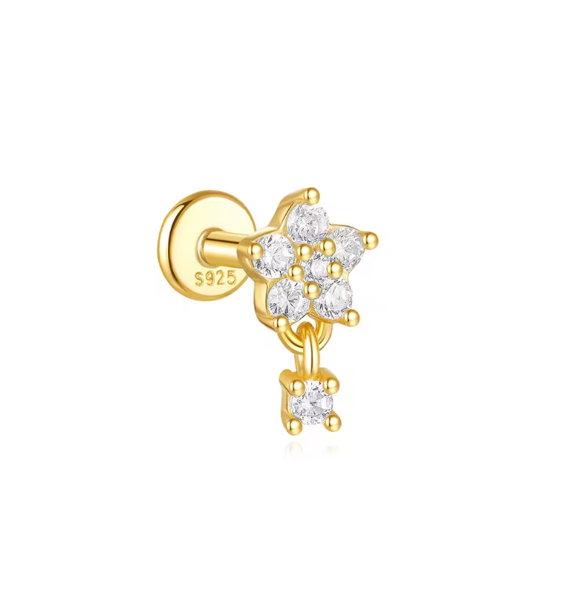 Crystal Flower with Dangling Circle Stud Earring