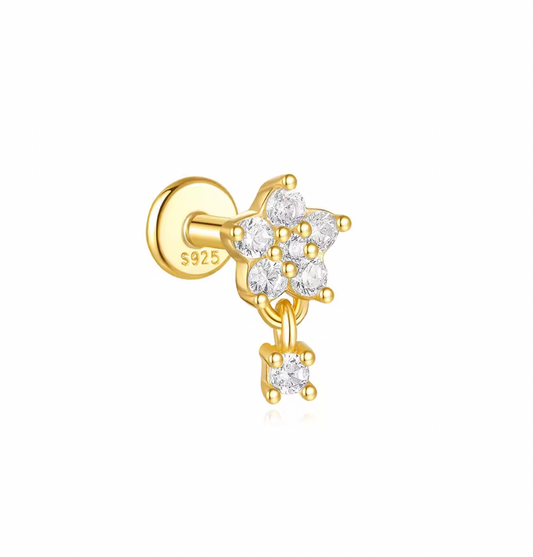 Crystal Flower with Dangling Circle Stud Earring