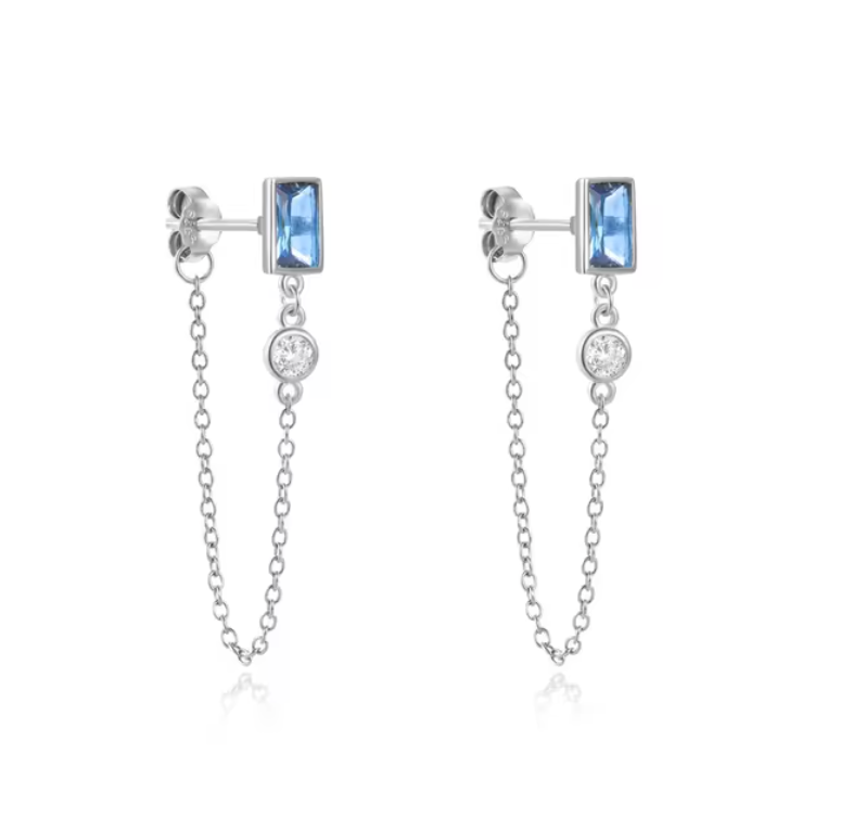 Blue Baguette with Circle Stone Tassel Earring