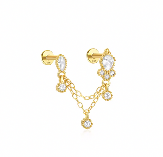 Double Crystals on Dangling Chain Stud Earring