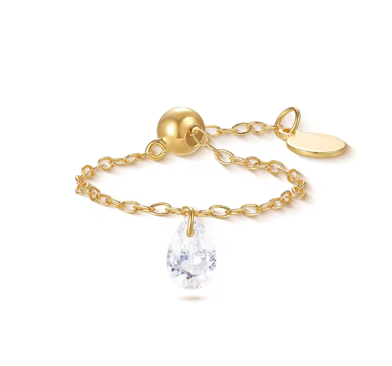 Dangling Crystal Pear Chain Ring