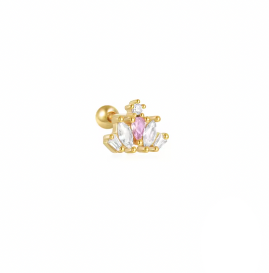 White Crown Stud with Pink Marquise