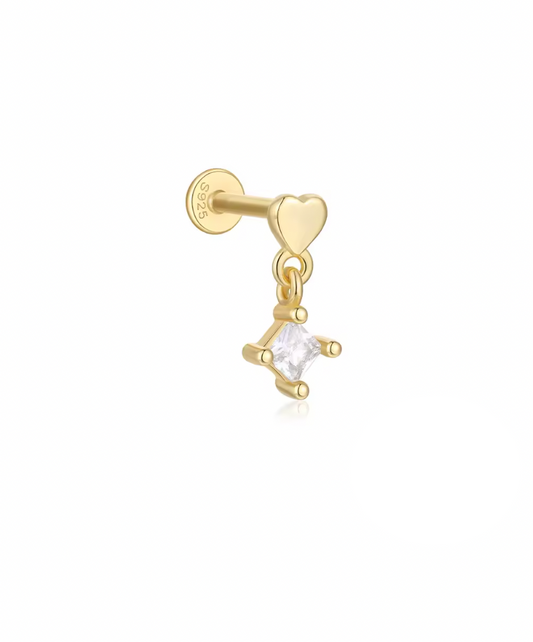 Bold Heart with Dangling Rhombus Stud Earring