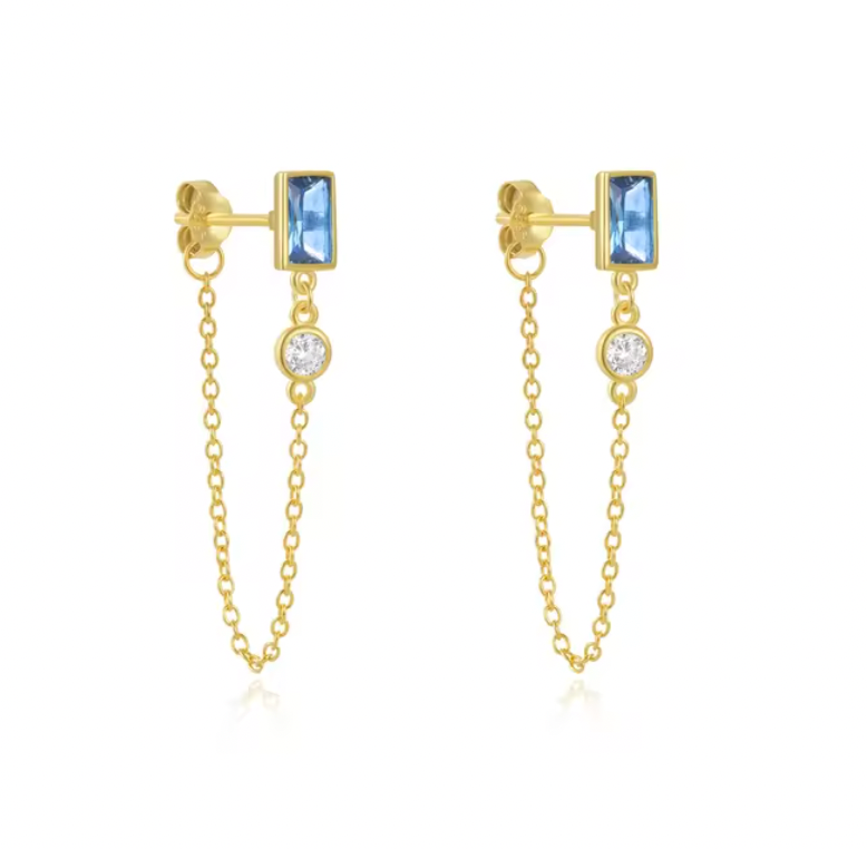 Blue Baguette with Circle Stone Tassel Earring