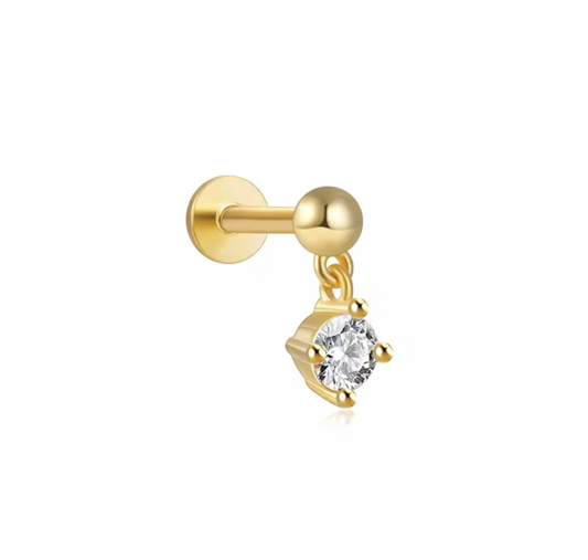 Ball with Dangling Circle Stone Stud Earring