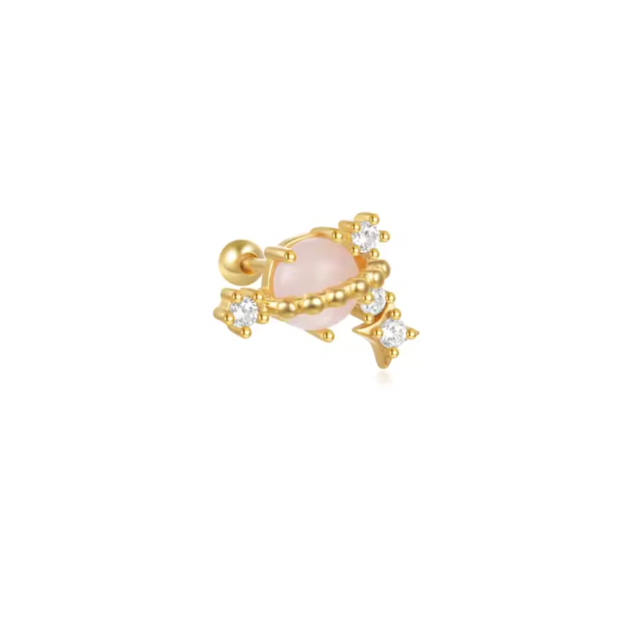 Pink Planet with Stars Stud Earring