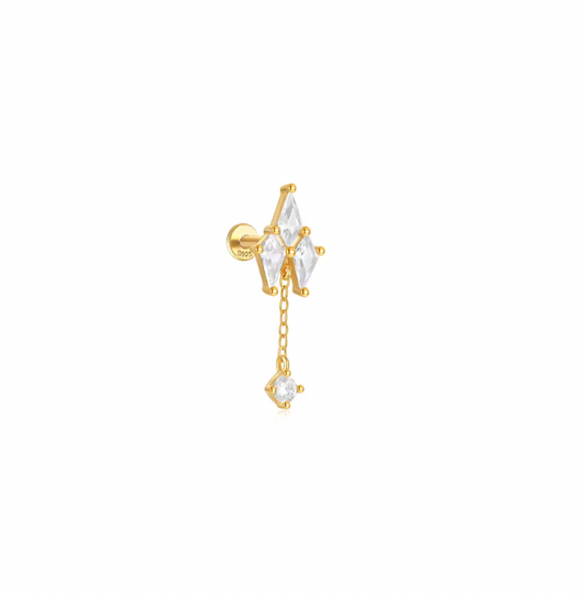 Triple Rhombus with Dangling Chain Circle Stud Earring