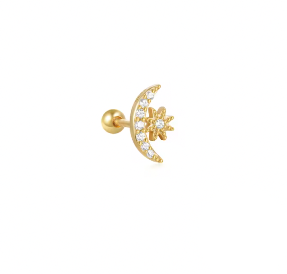 Pavé Moon Star Stud Earring