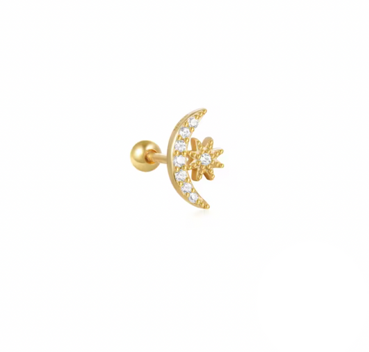 Pavé Moon Star Stud Earring