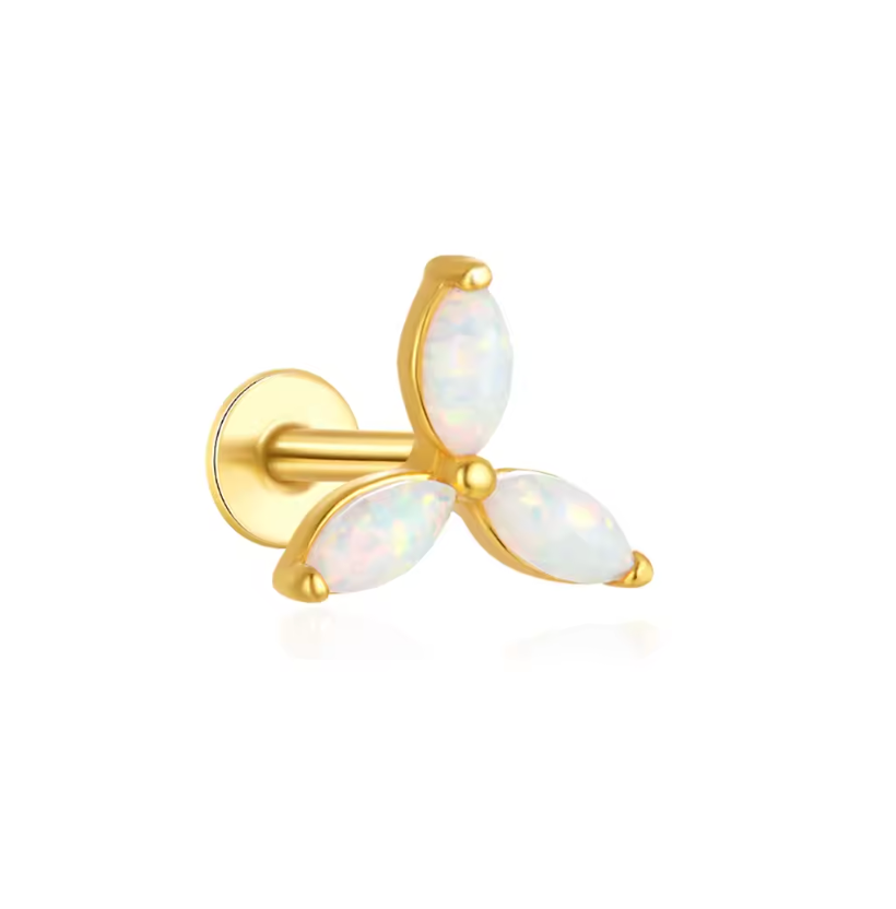 Triple Opal Petals Flower Stud Earring