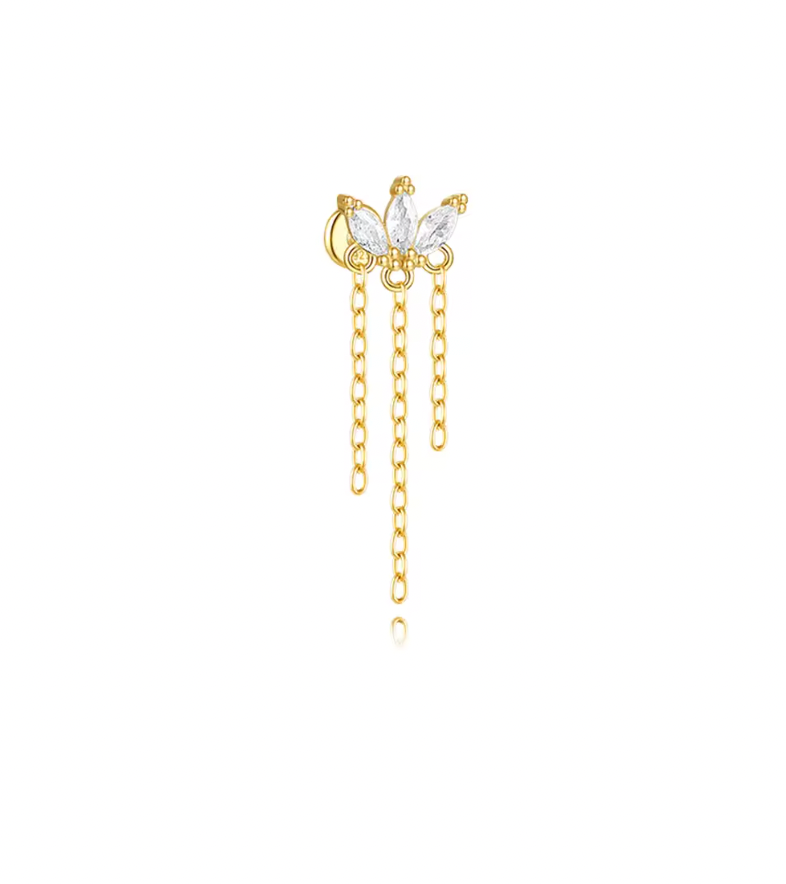 Triple Chain Lotus Stud Earring
