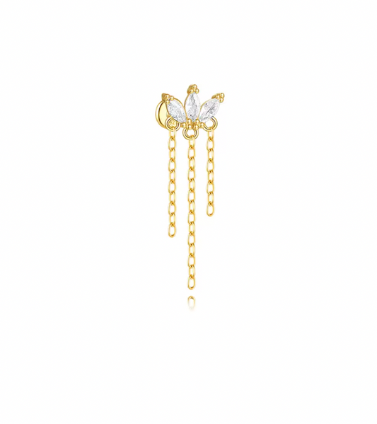 Triple Chain Lotus Stud Earring