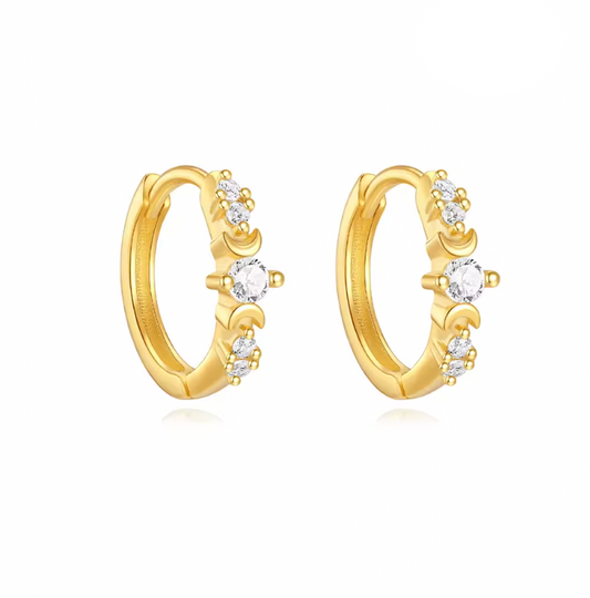 Circle Stones Bold Moons Huggie Hoops