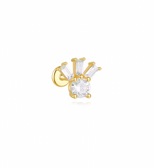 Circle Stone Triple Baguettes Stud Earring