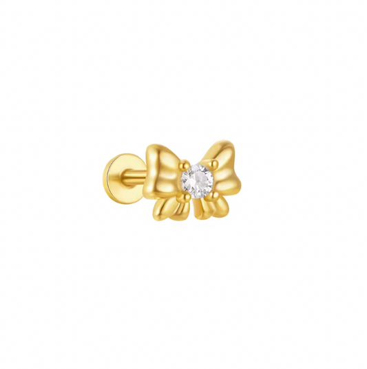 Golden Bow with Circle Stone Stud Earring