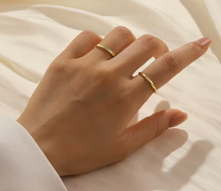 Circle Stone Textured Band Ring