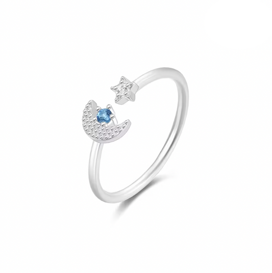 Pavé Moon Star Blue Stone Ring