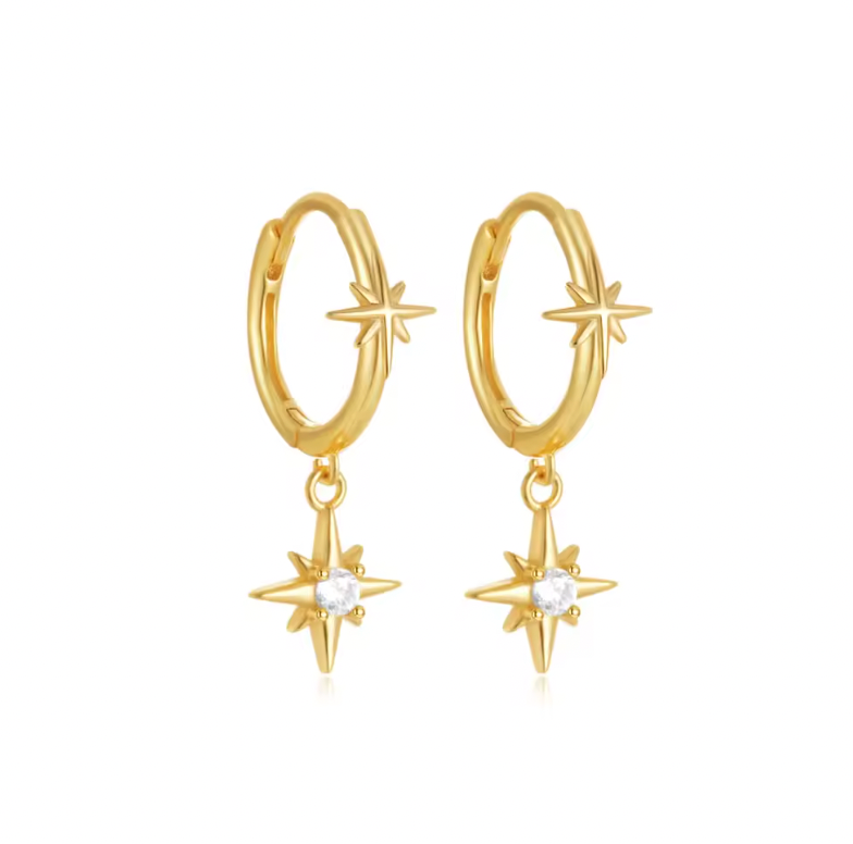 Double North Stars Dangling Hoops