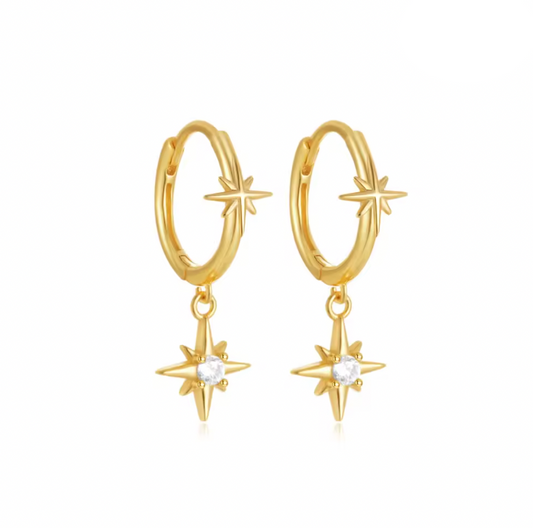 Double North Stars Dangling Hoops