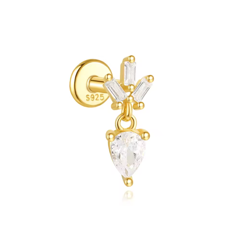 Triple Baguettes with Dangling Pear Stud Earring