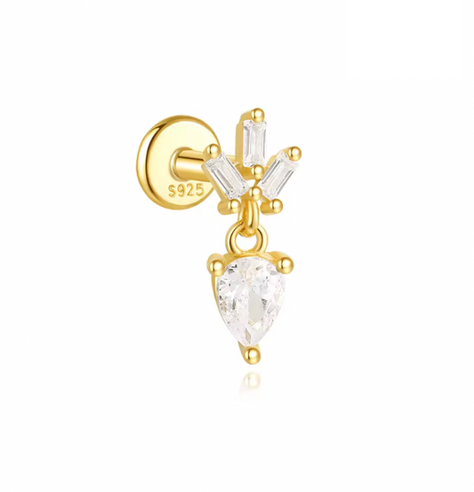 Triple Baguettes with Dangling Pear Stud Earring