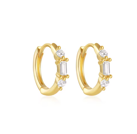 Baguette Double Circles Huggie Hoops