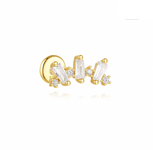 Triple Curved Baguettes Circles Stud Earring